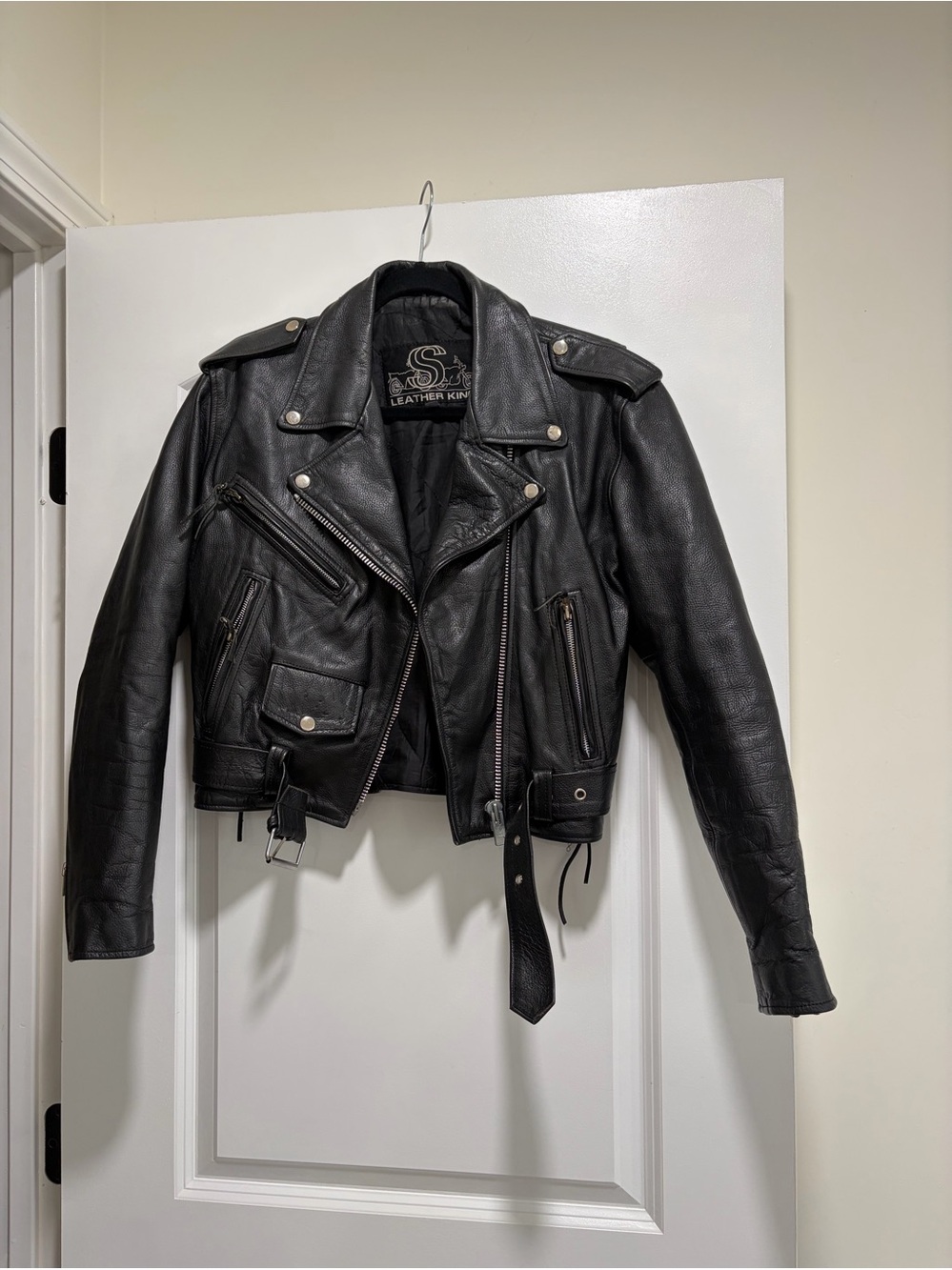 Leather King Vintage Black Leather Biker Jacket Unisex Oversized.